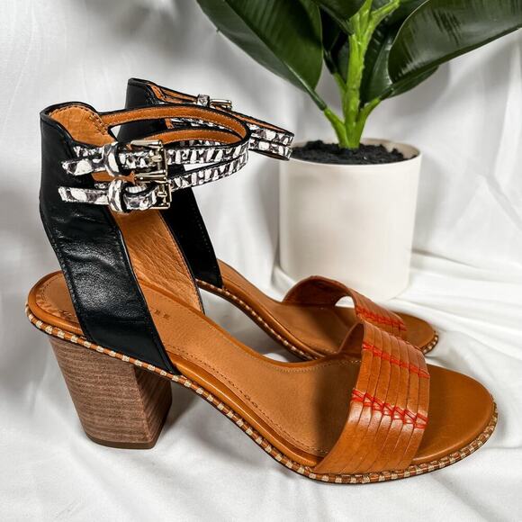 COACH Indie Boho Paige Snakeskin Colorblock Chunky Heel Salndal US 6.5 / EU 37 - Picture 3 of 8